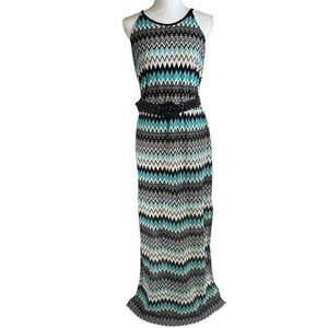 Bisou Bisou Womens Halter Keyhole Back Sleeveless Belted Maxi Dress Green Sz 16